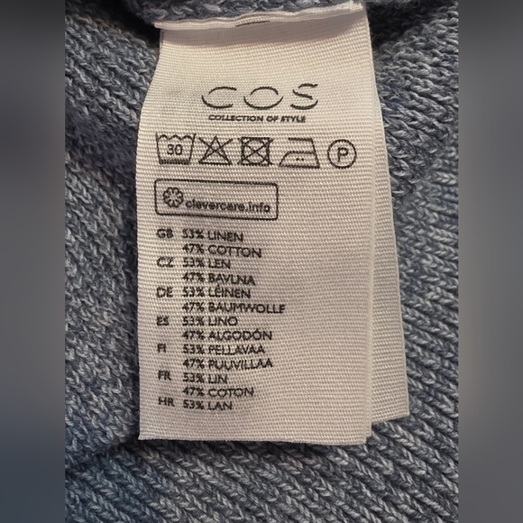 COS Heavy Blue White Linen Cotton Basic Pullover Sweater Medium - Picture 7 of 10